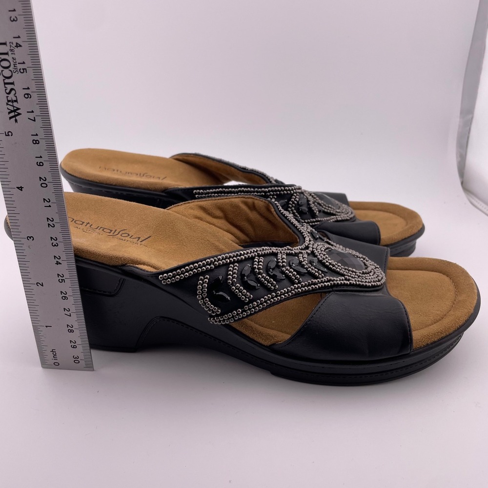 Natural Soul Women Black Wedge Sandals Embellished Size 10M‎ - Picture 4 of 8